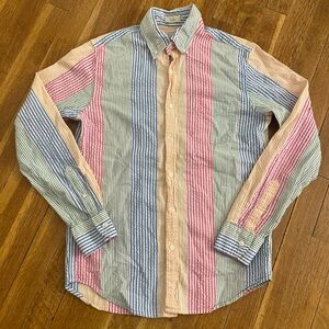 J. Crew Shirt Mens Small Slim Pink Green Pastel Long Sleeve Seersucker